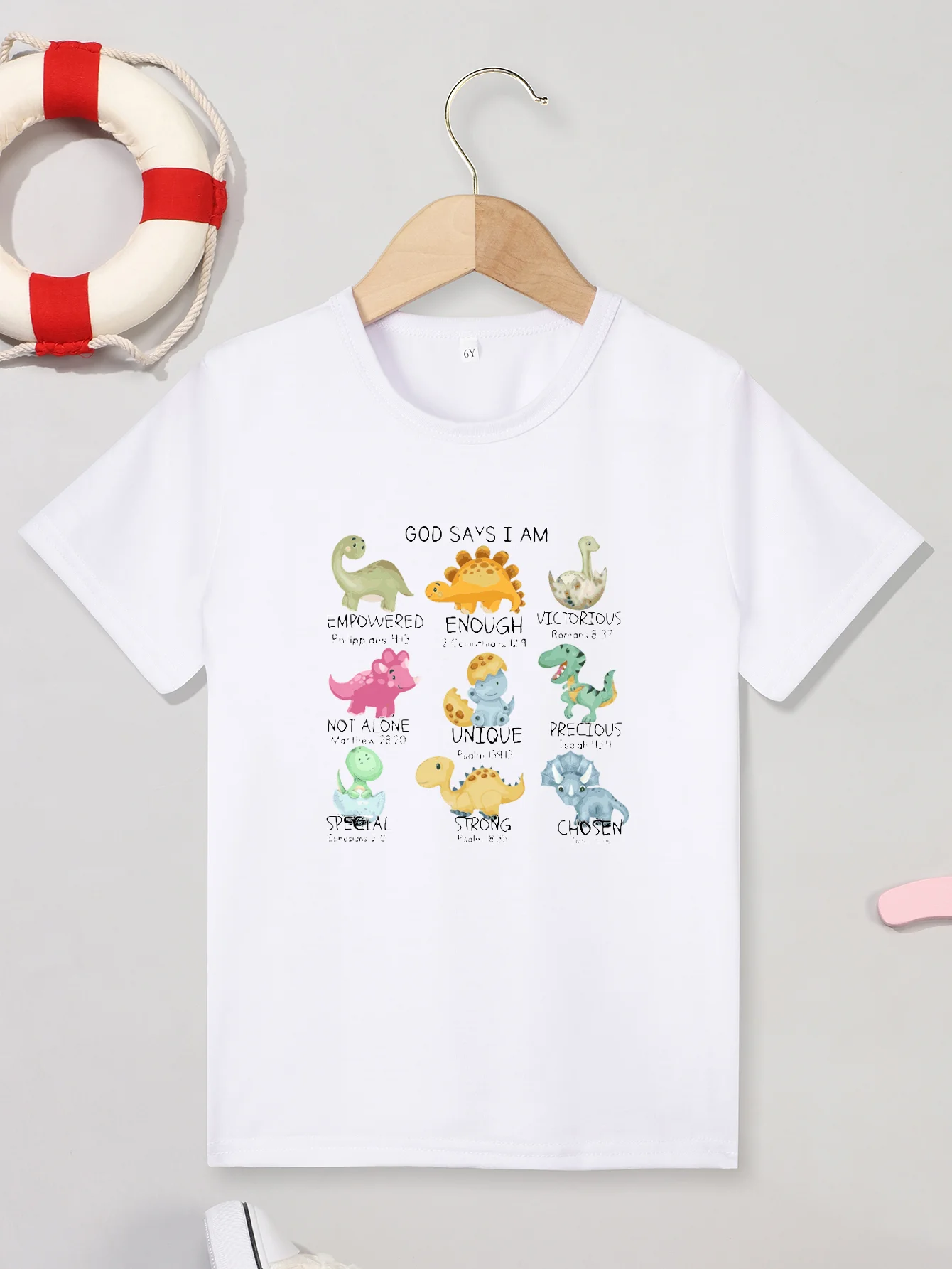 Soft Short Pretty Round Neck Top T Shirt Sleeve Fashion Carton Dinosaur Printing T-shirt Girls Boys Comfortable Cute