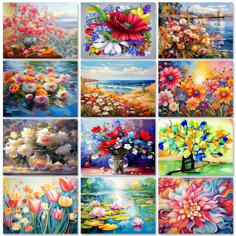SDOYUNO Diy Painting By Number For Adults Kits Flowers Acrylic Paint Set Handwork Diy Gift Wall Art Picture With Numbers Wall De