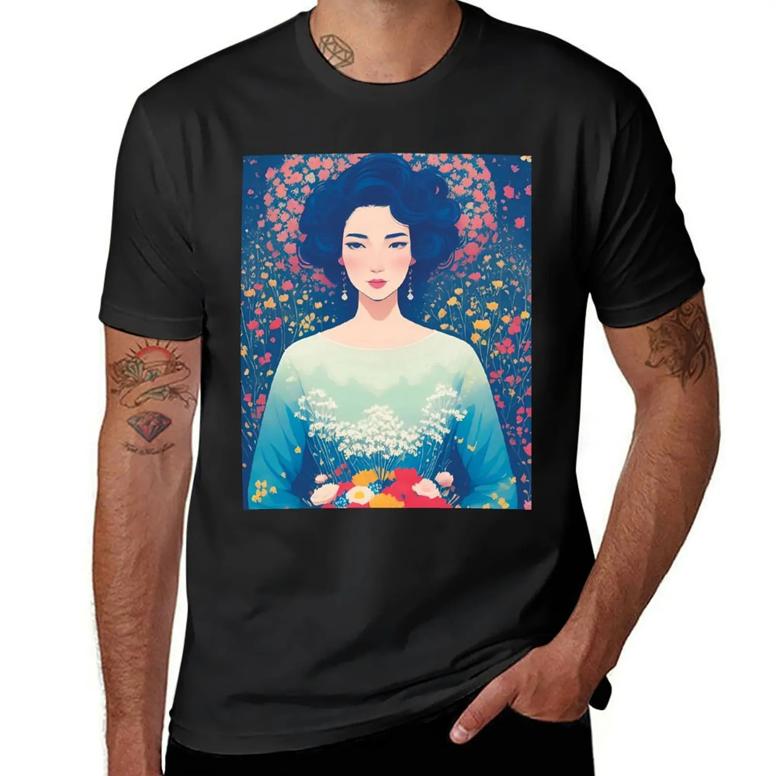 

Blue Spring Lady T-shirt customs for a boy tops kawaii clothes mens graphic t-shirts hip hop