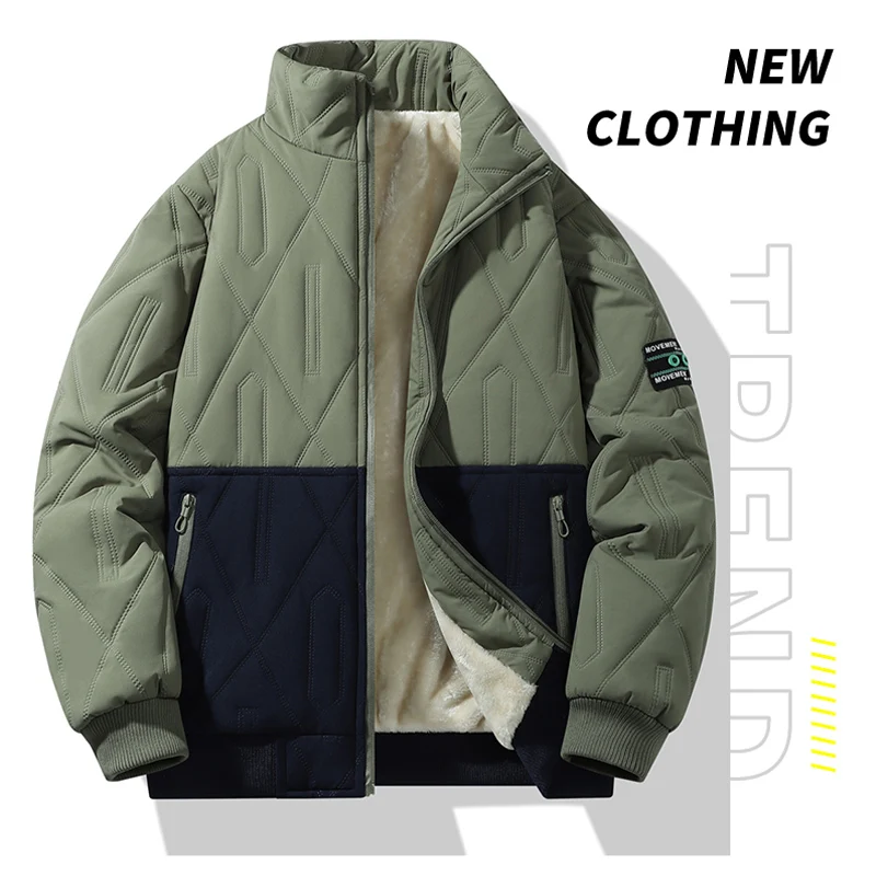 

Men's Warm Parker Coat Autumn and Winter Outdoor Sports Thick Anti Cold Cotton Jacket Stand Up Collar Color Blocked Cotton Coat