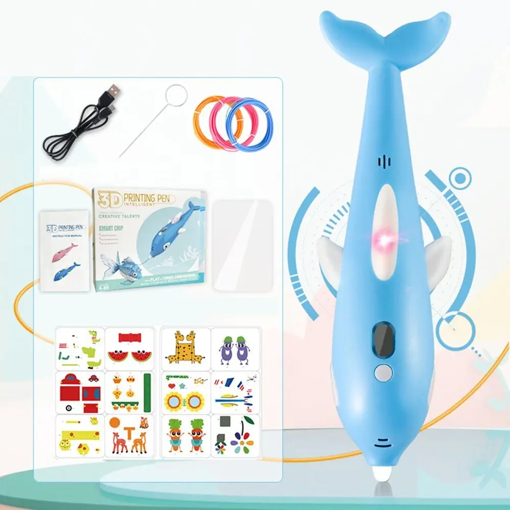 

Creative DIY 3D Printing Pen Dolphin Shape Low Print Temperature 3D Pens with PCL Filaments USB Charging Drawing Pen Children