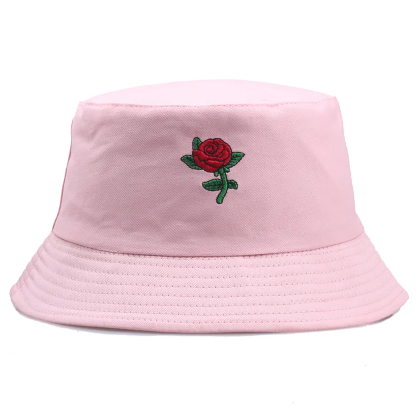 Summer Embroidery Rose Cotton Polyester Mix Material Fisherman\'s Cap for Women Outdoor Shade Soft Classic Panama Bucket Hat F81