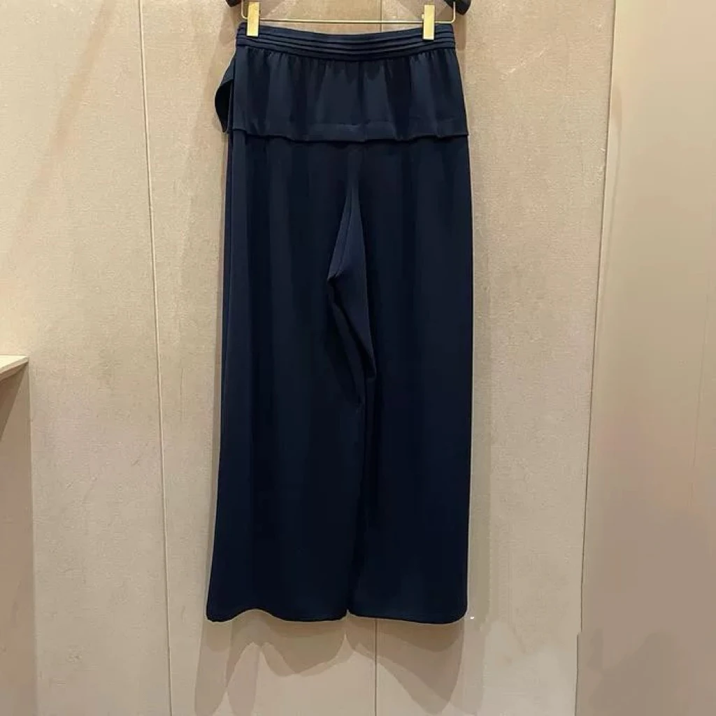 Faionable Pleated Wide Waist Fly  Decorative Versatile Slimming mid High Waist Long Pants Korean Single MNE 25 Summer