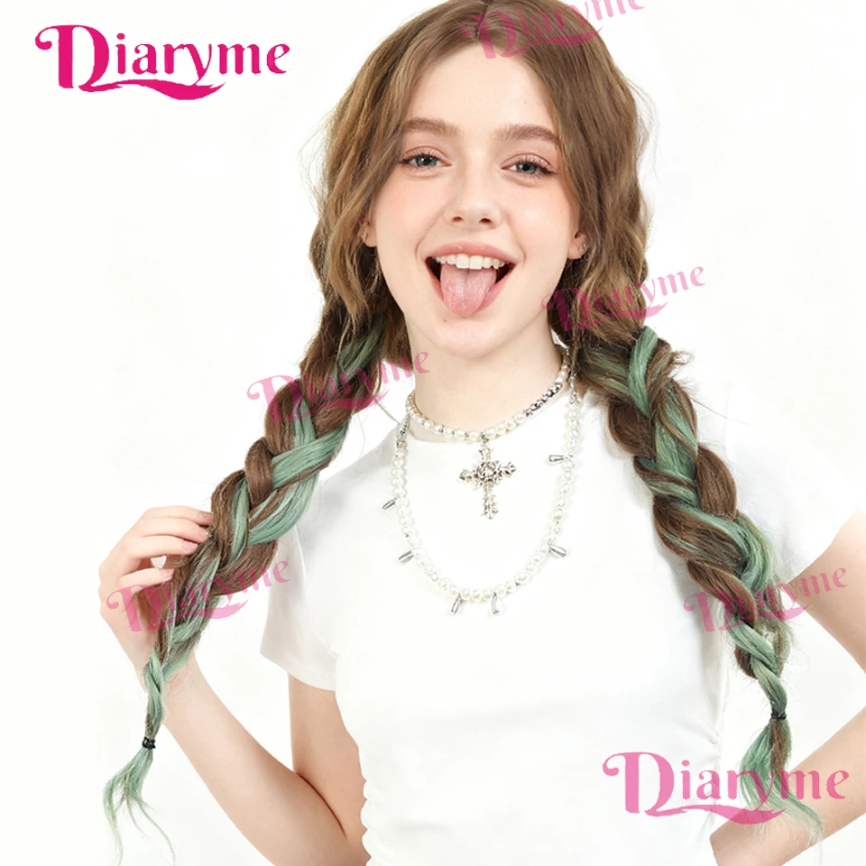 

Длинные вьющиеся коричневые смешанные зеленые волнистые синтетические парики для женщин, зеленые красочные парики для косплея, рождественские натуральные искусственные волосы, термостойкие