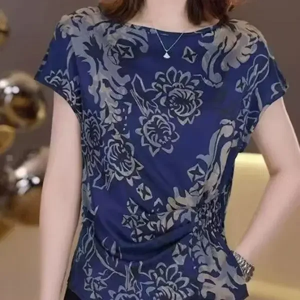 Floral Short Sleeve T-Shirt Women's Summer New Fashion Elegant Age-Reducing High-End Top Stylish Versatile Slimming Tops