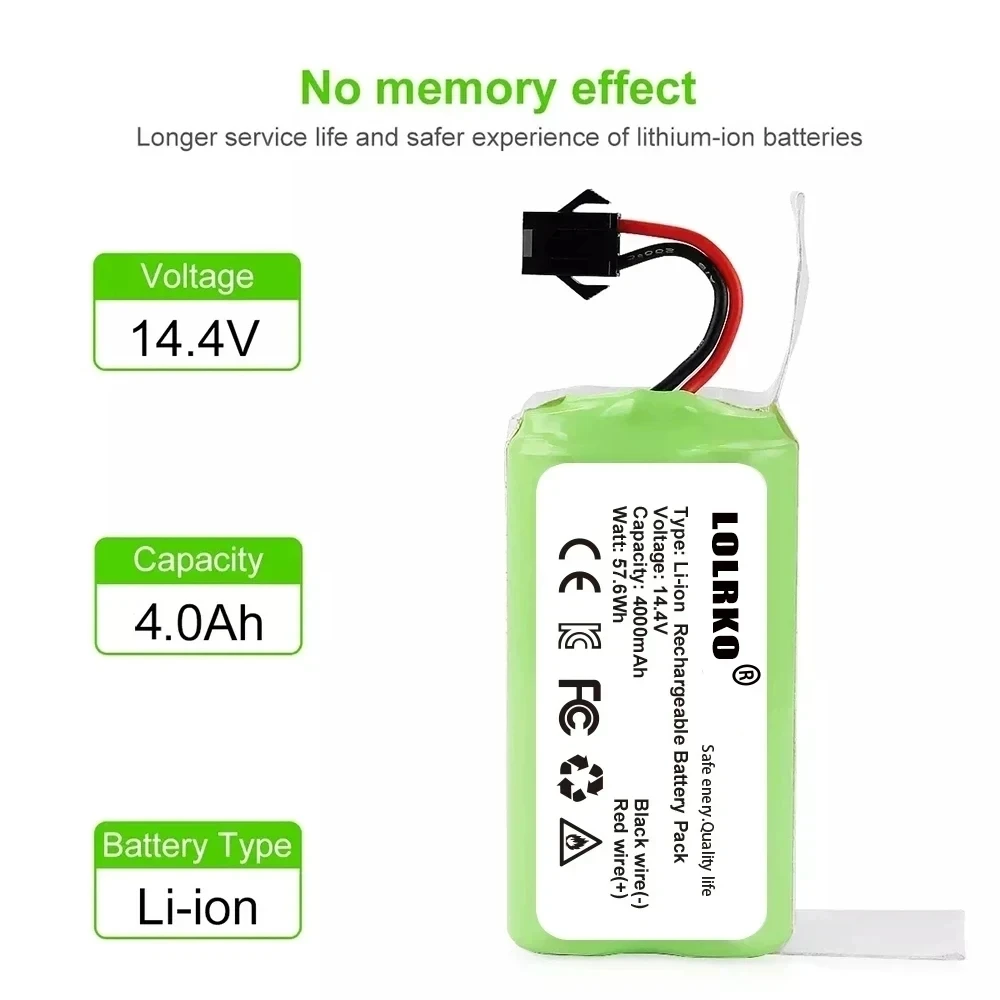 แบตเตอรี่ Li-ion 14.4V 12800mAh สำหรับ cecotec Conga exellence 950 990 1090 Ecovacs deebot DN621 eebot eufy robovac 35C V710 i7