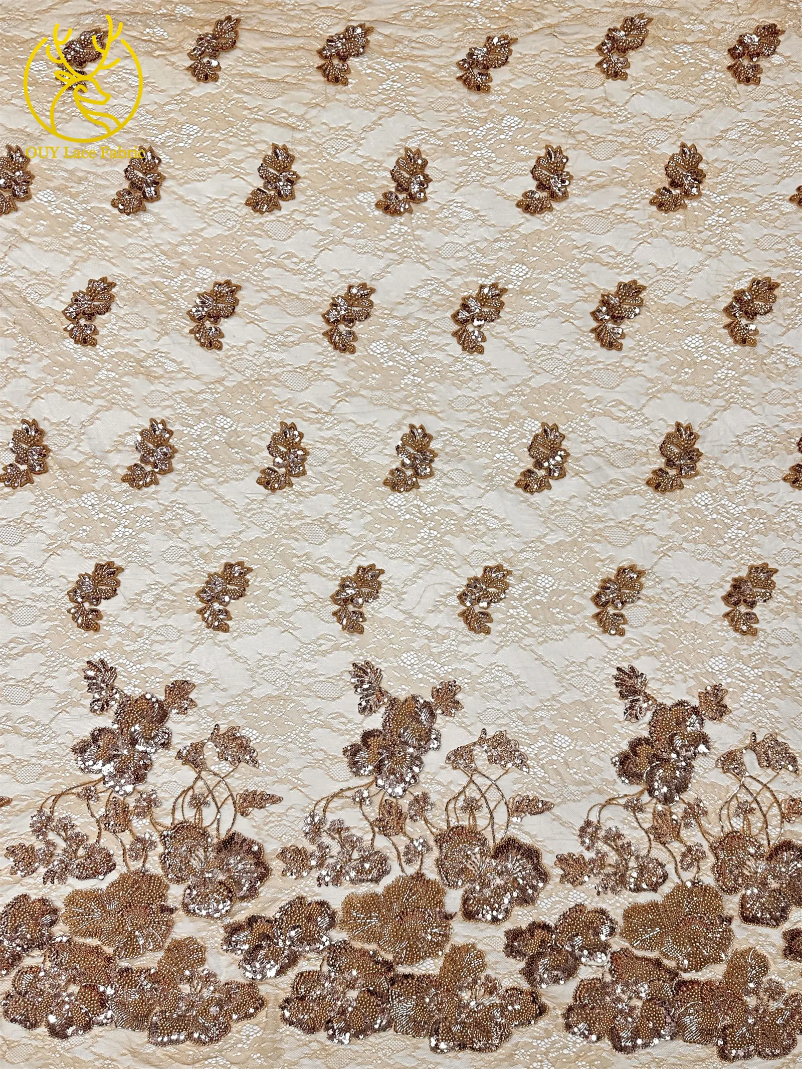Afrikanischer Perlen-Spitzenstoff, 5 Yards luxuriöser nigerianischer französischer Pailletten-Spitzenstoff, ideal zum Nähen von Damen-Partykleidern – Detail 6