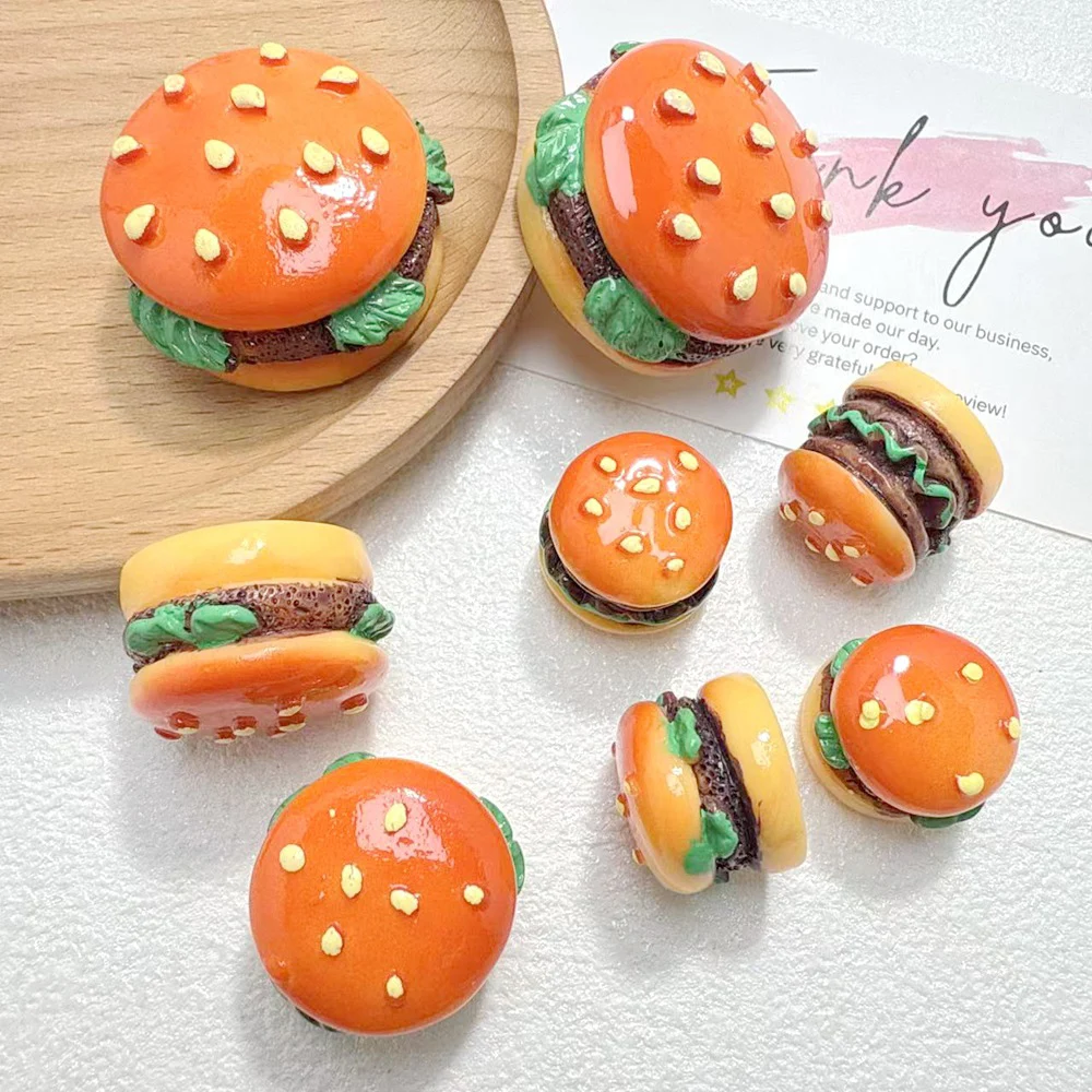 5PCS Shiny Beef Burger Series Miniature Flat Back Resin Cabochons For Hairpin Scrapbooking DIY Home Decor Craft Accessories