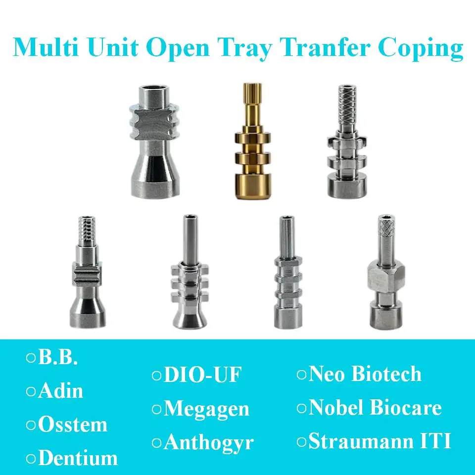 10Pcs Dental Multi-Unit Open Tray Transfer Coping Fits Multi-Brand Implant Systems Long Guide Screw Pick-Up Impression Parts Kit