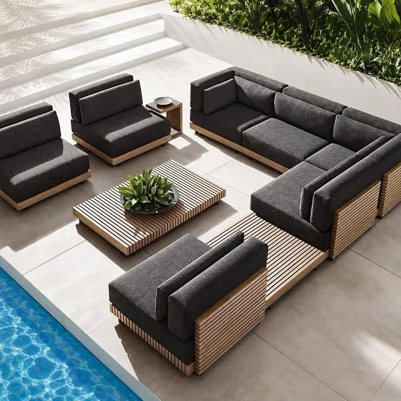 Deluxe Teak Outdoor Sofa Set Wooden Villa Terrace Furniture Hotel Garden Couch Patio Seating Arrangement