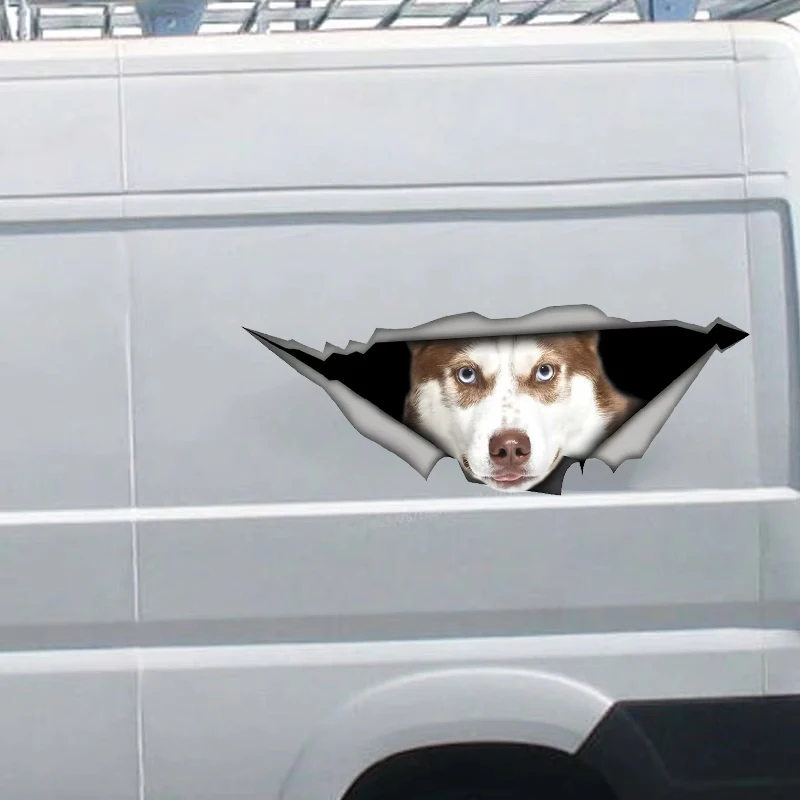 Pegatina de coche marrón Husky 3D Break the Wall, accesorios de Material de vinilo impermeable, creatividad interesante para coches, camiones