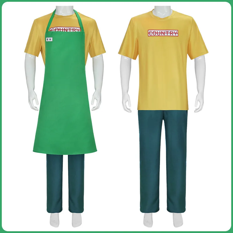 Japan Hitman Mens Taro Sakamoto Cosplay Anime Sakamoto Days Green Apron T-shirt Pants Set Adult Mr. Sakamoto Outfits Costume