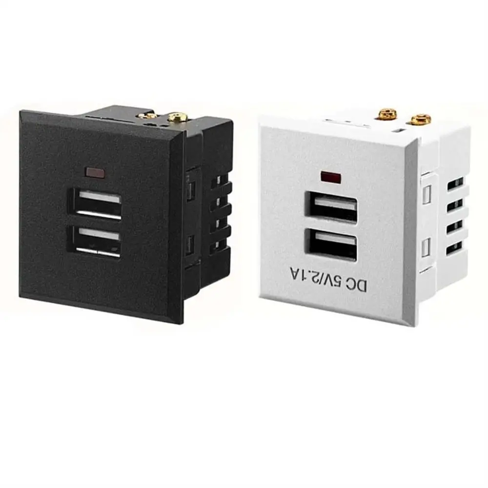 Indicator 5V 2.1A Black White Desktop Receptacle Module Outlet AC Power Socket USB Socket Charging Power Panel Dual USB Socket