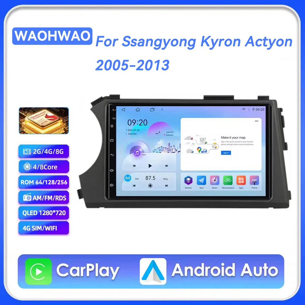Android 16 Carplay Auto For Ssangyong Kyron Actyon 2005-2013 Car Radio Bluetooth Video Multimedia Player Stereo Split Screen