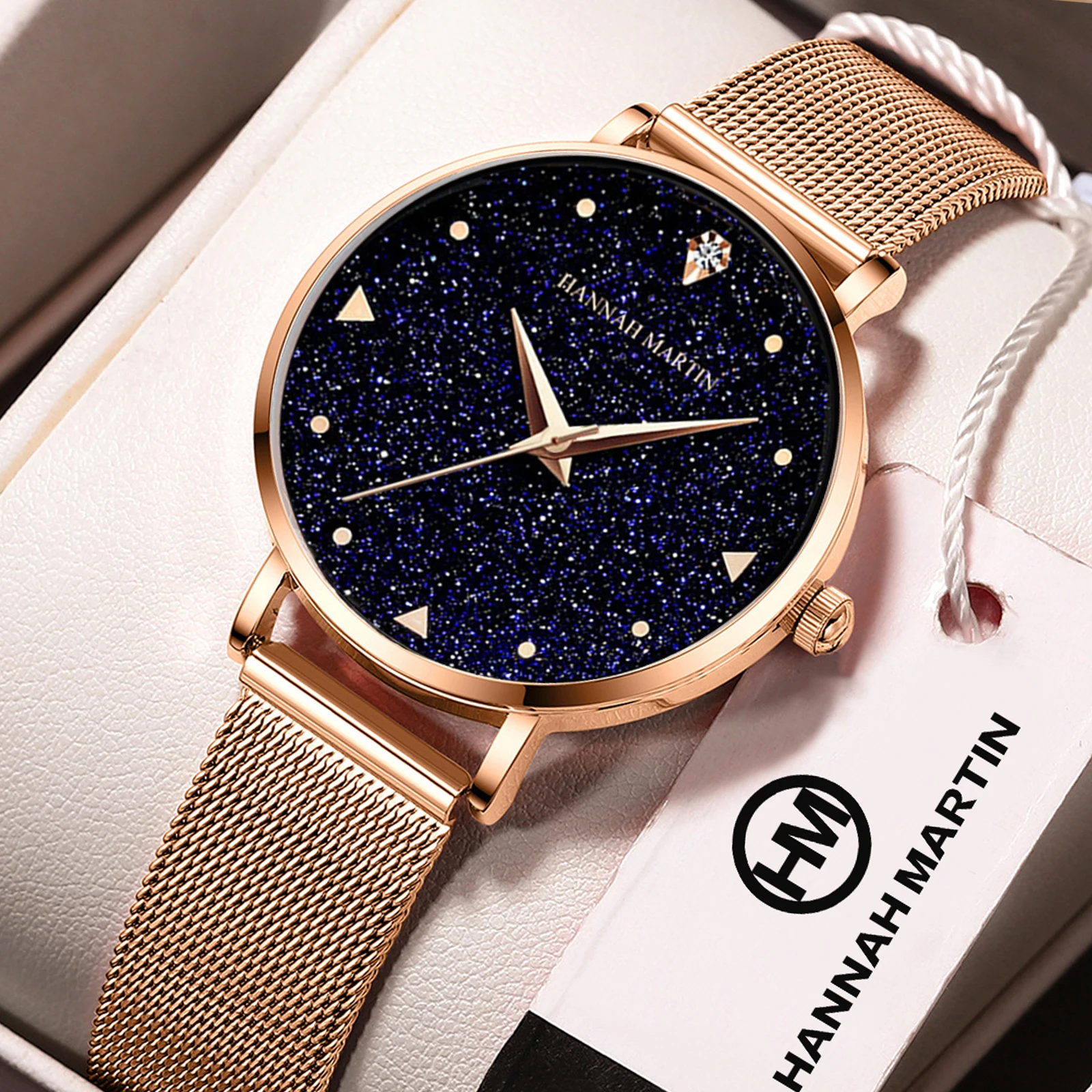 

Luxury Fashion Women's Watches Diamond 36mm Blue Sandstone Starry Dial Waterproof Quartz Ladies Wristwatch Original Causal Gifts