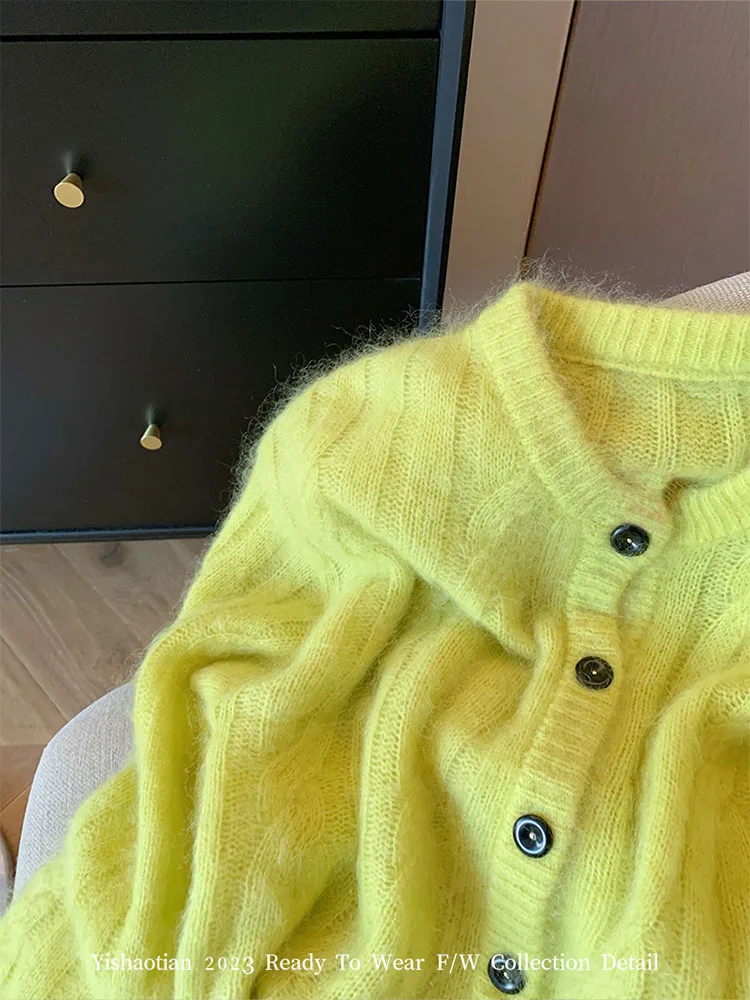 Coreano Inverno Autunno Donna Con Scollo A V Cardigan Verde Accogliente Top in Cashmere Capispalla Lavorato a Maglia Manica Lunga Harajuku Coquette