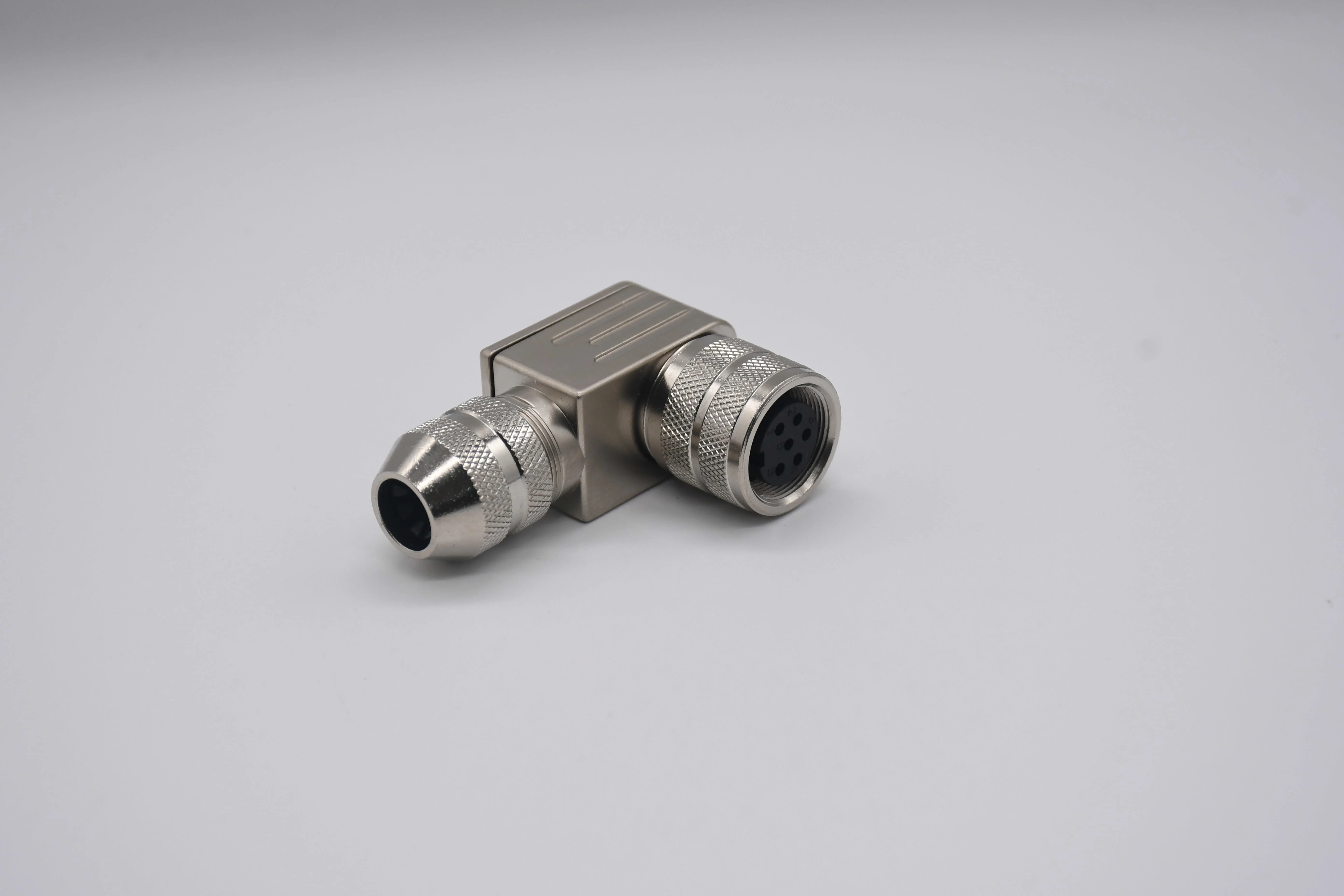 M16 90-Degree  Cable Mount Connector 5 6 Pin A-Coded  Female Silver Metal Shell Plug