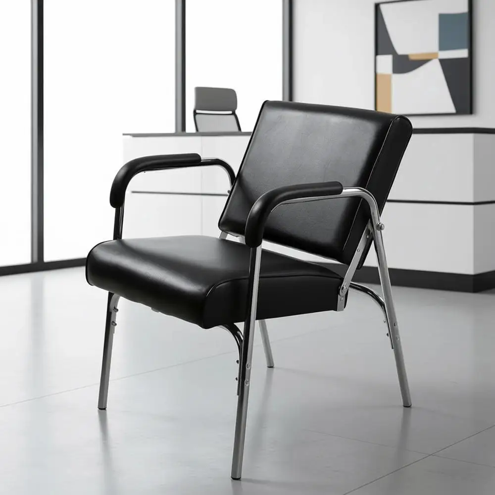 

Auto Reclining Shampoo Chair with Thick Cushion, Sturdy Chrome Arms, Black Vinyl, Ergonomic Backrest - Portable Sn Chair or Bowl