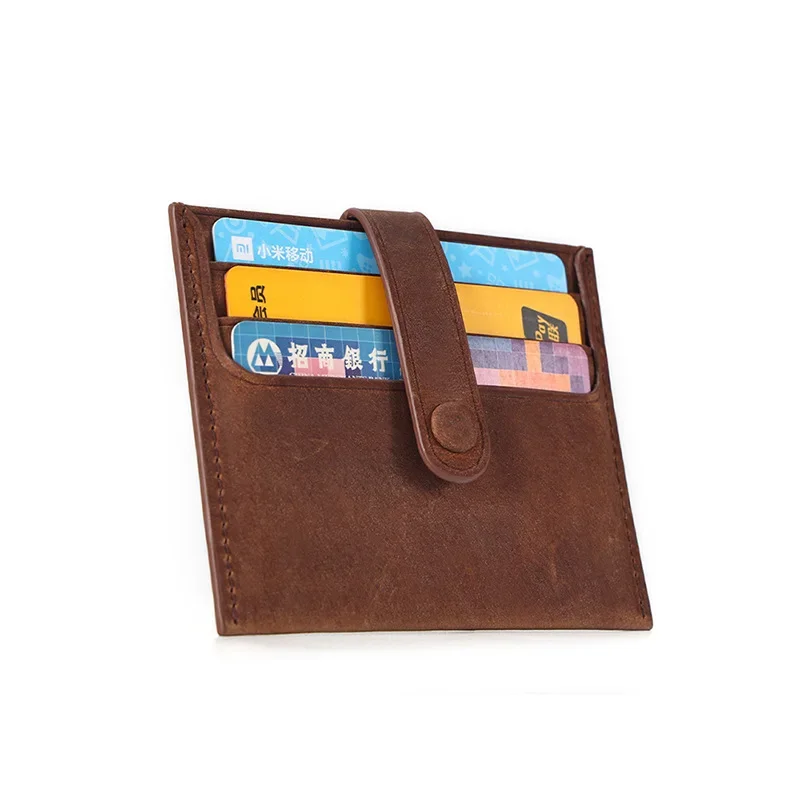 Men's Genuine Leather Wallet with Multiple Card Slots Horizontal Card Holder  Cowhide Hidden Button Portable Wallet