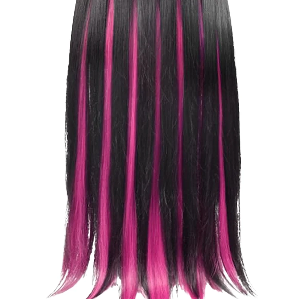 Long Straight Black Rose Pink Gradient Wig With Bangs Heat Resistant Synthetic Natural Hair For Columbina Cosplay Daily Party
