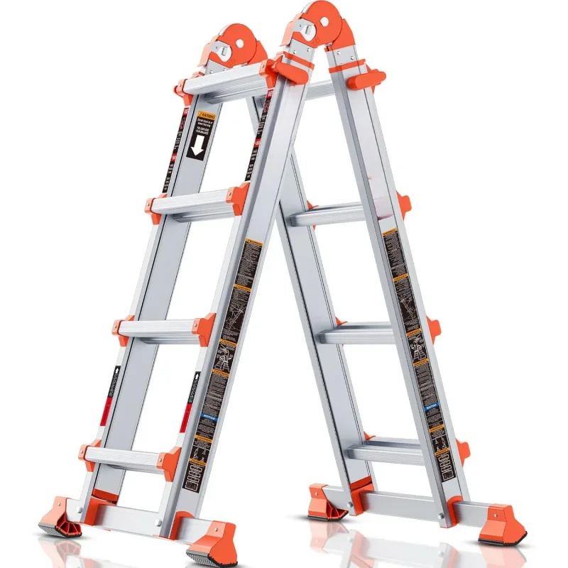 14 ft anti-slip multi position & storage folding ladder, security load telescoping aluminum ladders for stairs