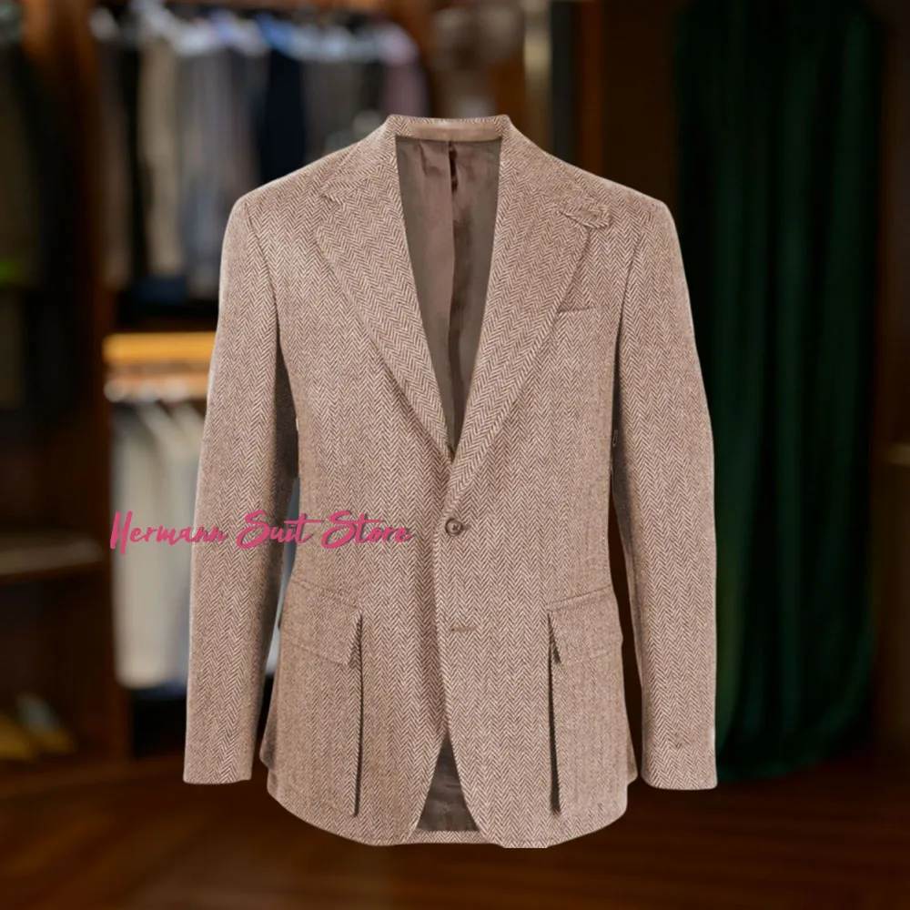 

Elegant Men Suit Men's Herringbone Jacket Business Casual Single Breasted Blazer Hunting style Man Coat custom-made clothing
