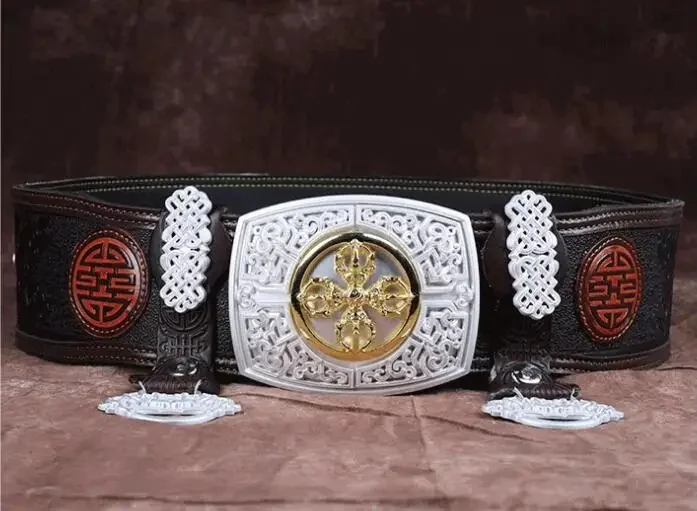 

Chinese Mongolian Robe Men's Leather Belt
