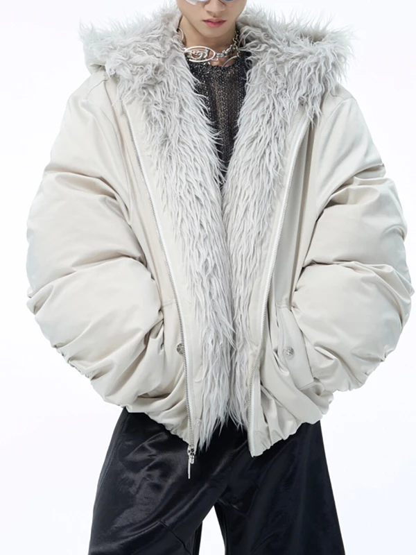 

Thiened Fce Hooded Jaet American Retro Sle ort Coat with Fur Collar Waterproof Autumn Winter Men's Cotton Clothes