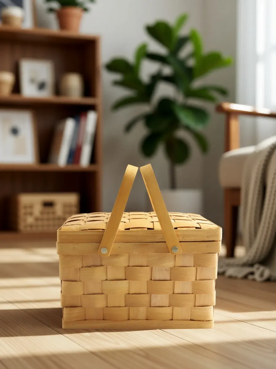 Wicker Woven Picnic Basket Storage Outdoor Halloween Christmas New Year Bread Storage Basket Fruit Storage Basket Wooden view 6