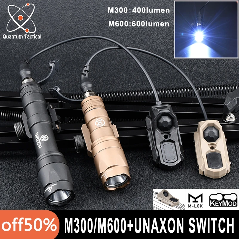 Wadsn Tactical M600C Metal Flashlight M300 Scout Light UNAXON Dual Function Pressure Switch Fit 20mm Picatinny Mlok Keymod Rail