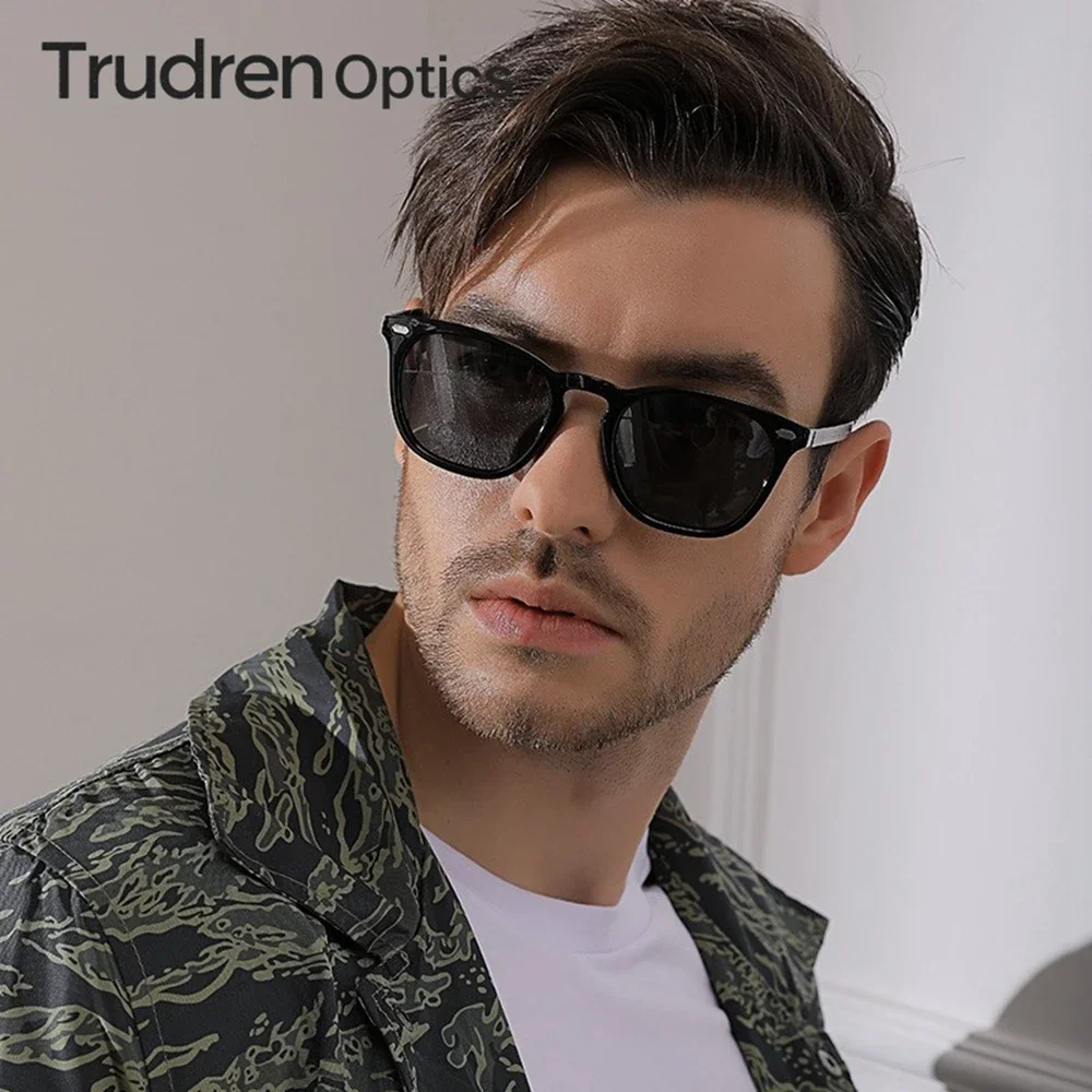 Trudren Unisex Tr90 Mode polarisierte Sonnenbrille für Männer Horn umrandete Hip Hop Sonnenbrille Schlüssel loch Metall nieten Aluminium arme 2529