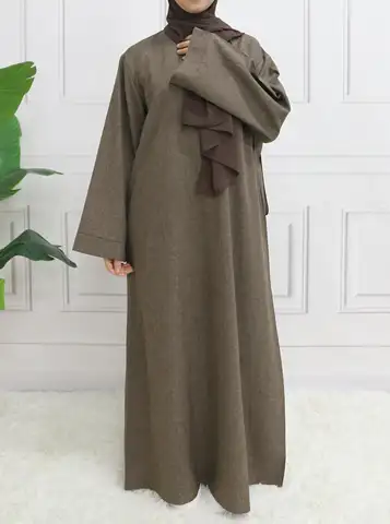 Abaya à manches longues et fermeture modeste, sans Hijab, avec ceinture, vêtements islamiques de base pour l'aïd