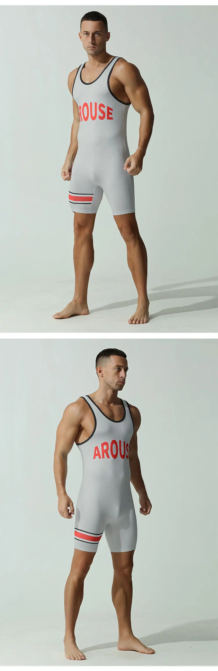 TAUWELL Herren-Einteiler-Ringeranzug „AROUSE“ mit Buchstaben-Print, glatter, dehnbarer Stoff, atmungsaktiver Sport-Bodysuit für Fitness und Training – Detail 5