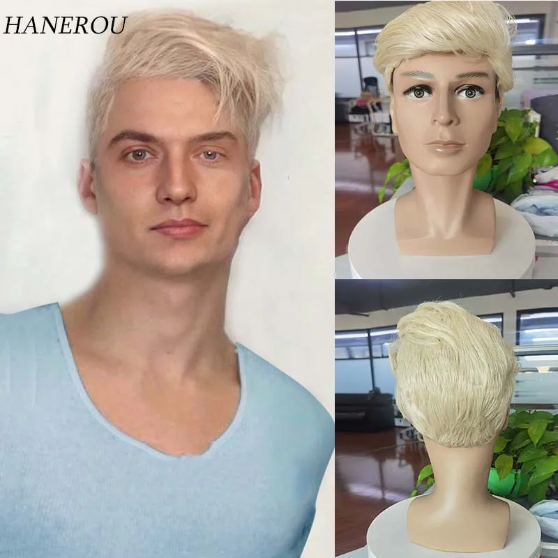 Short Male\'s Synthetic Blonde Wig for Men Straight Natural Looking Wigs Cosplay Costume Party Halloween Daily Use Fake Hair