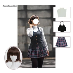 game Anime P5  Cosplay Costume Set Queen Makoto Niijima Cosplay Set Top+vest+skirt+wig Halloween Harujuku Clothing Wig