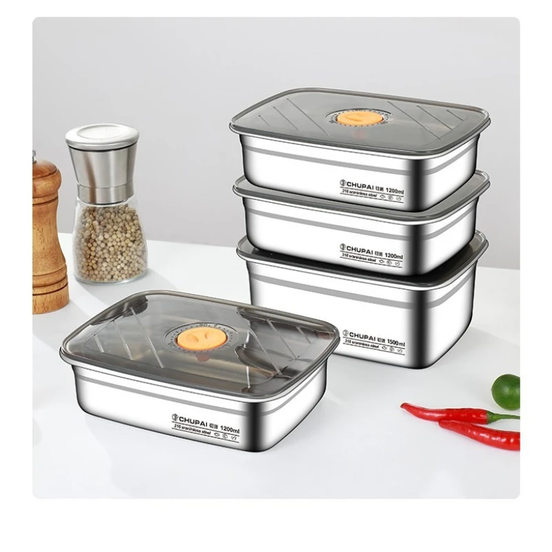 LMM stainless steel crisper cover refrigerator lunch box sealed rectangular box