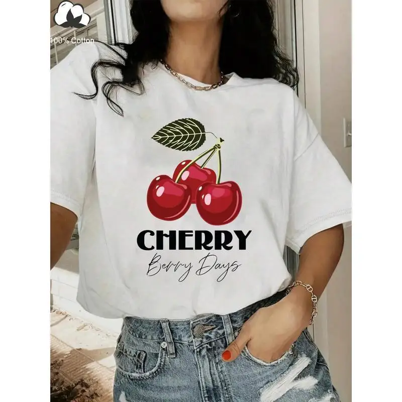

Women's Funny Cherry T-shirt Cherry Berry Days Print Humorous Fruit Graphic Tee Summer Casual Holiday Top