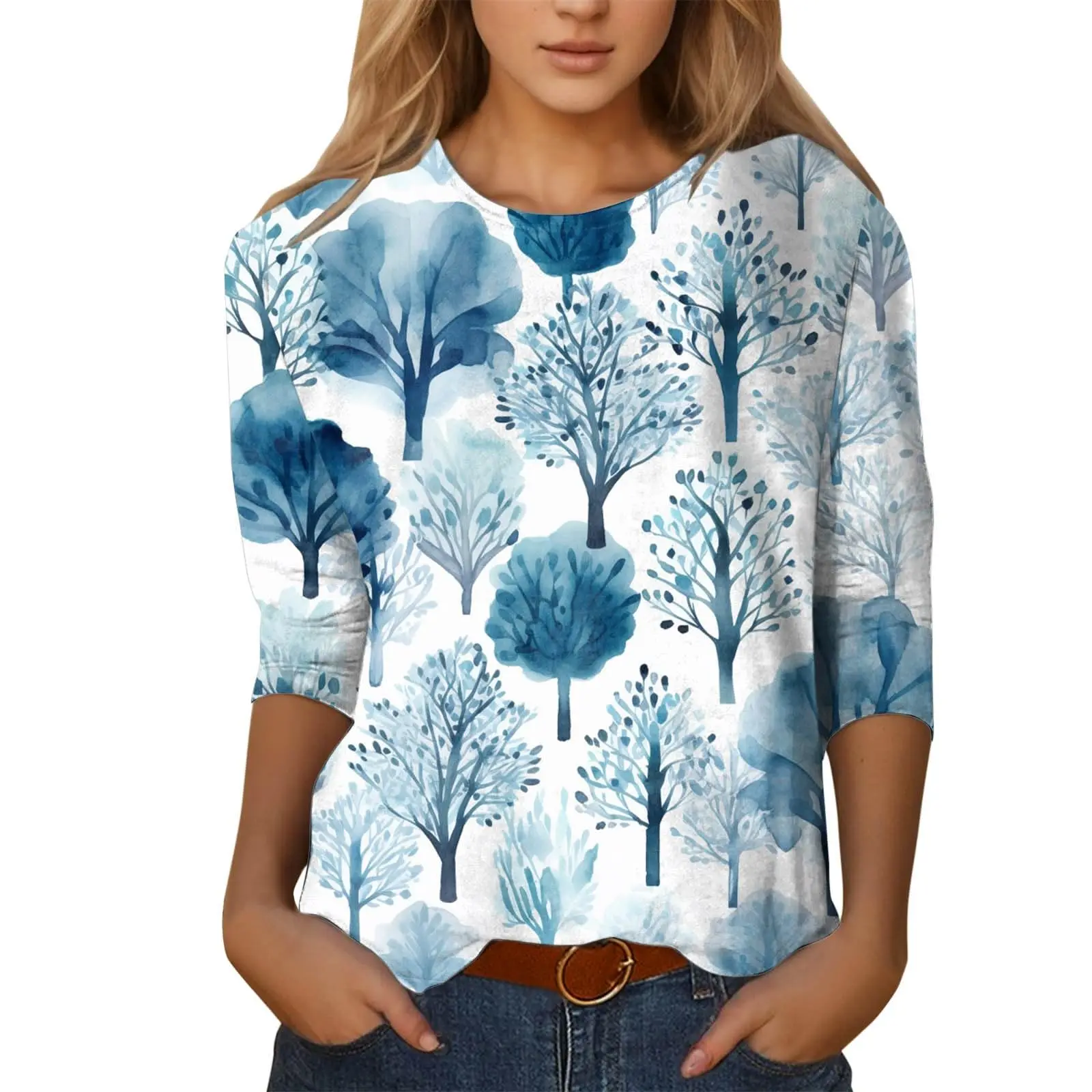 Women\'s T-shirt 3d print retro ink flower print casual long sleeve round neck regular top daily print pink spring and autumn