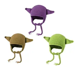 Girl Y2K-theme Party Hat Knitted Hat Balaclava-hat Thicken Fisherman Hat Ears Hat Dreamy Green Purple Color