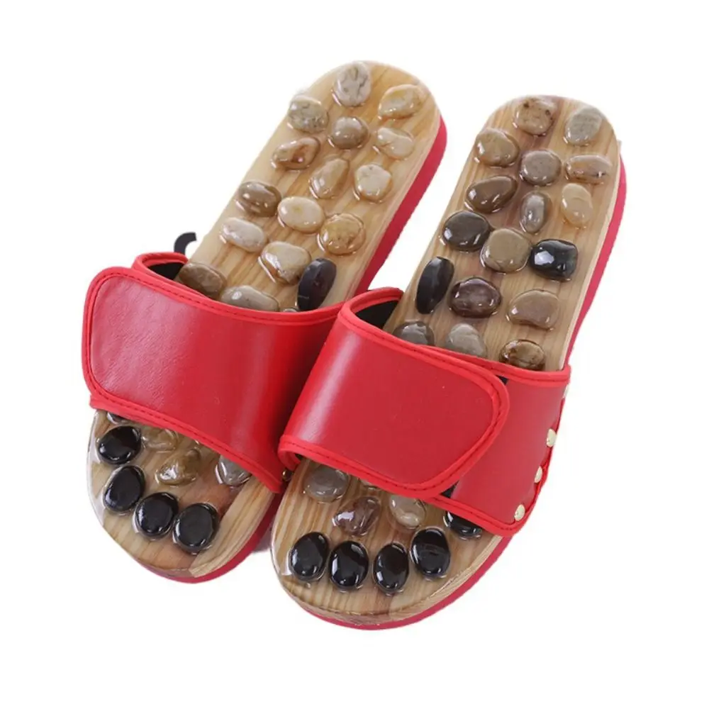 Natural Pebbles Acupressure Massage Slippers Feet Care Anti-slip Massage Stone Sandals Rotating Relaxation Foot Massager Shoes