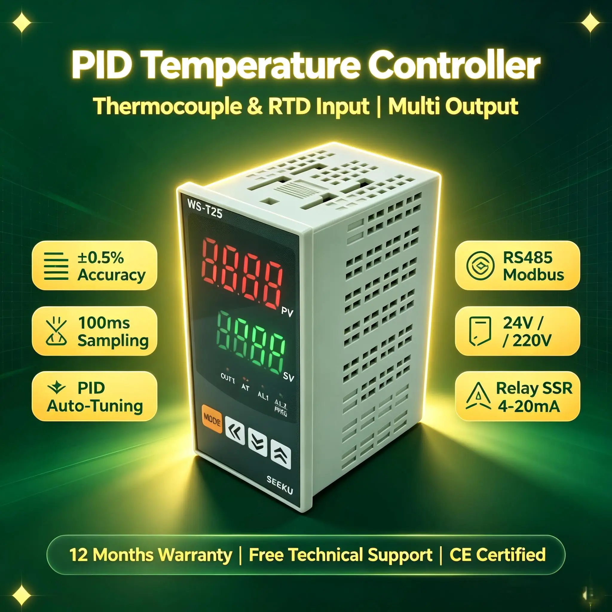 24V 220V Compatible with Autonics Temperature Controller 48*96mm T25 PID Thermocouple Input RS485 Relay SSR 0‑10V 4‑20mA Output