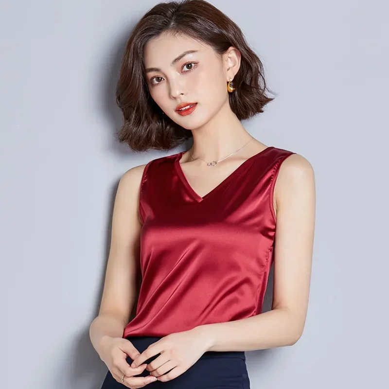 Silk Imitation Vest Sleeveless Top V-neck - Image 4