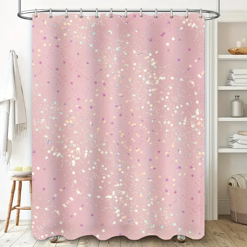 Sparkling Stars Shower Curtain Pink Pastel Decor for Bathroom