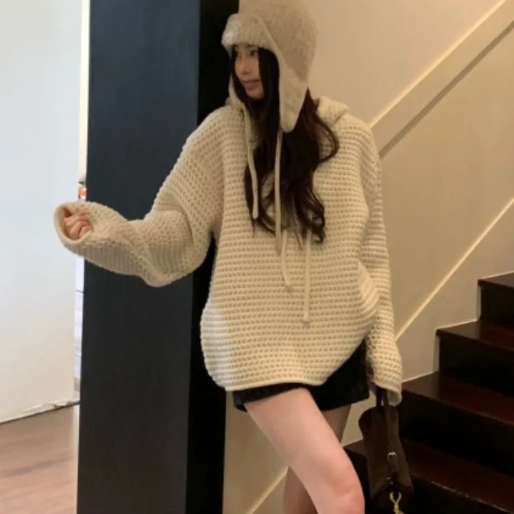 المرأة شيك فضفاض المجهزة هوديي سترة Thiened الصنوبر نمط الخريف الشتاء Faion بسيط الرجعية Aosphere الشعور