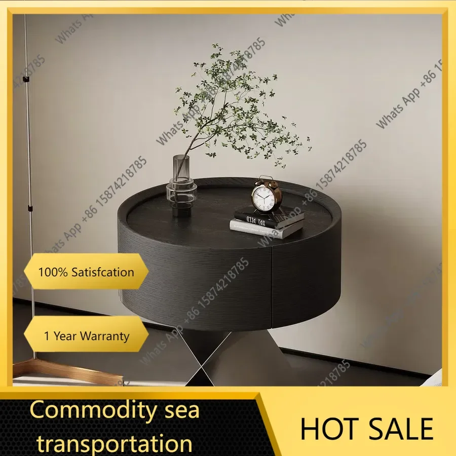 25 N Italian Minimalist Bedside Table, Designer Storage Cabinet, Smoked Solid Wood Round Bedside Table X