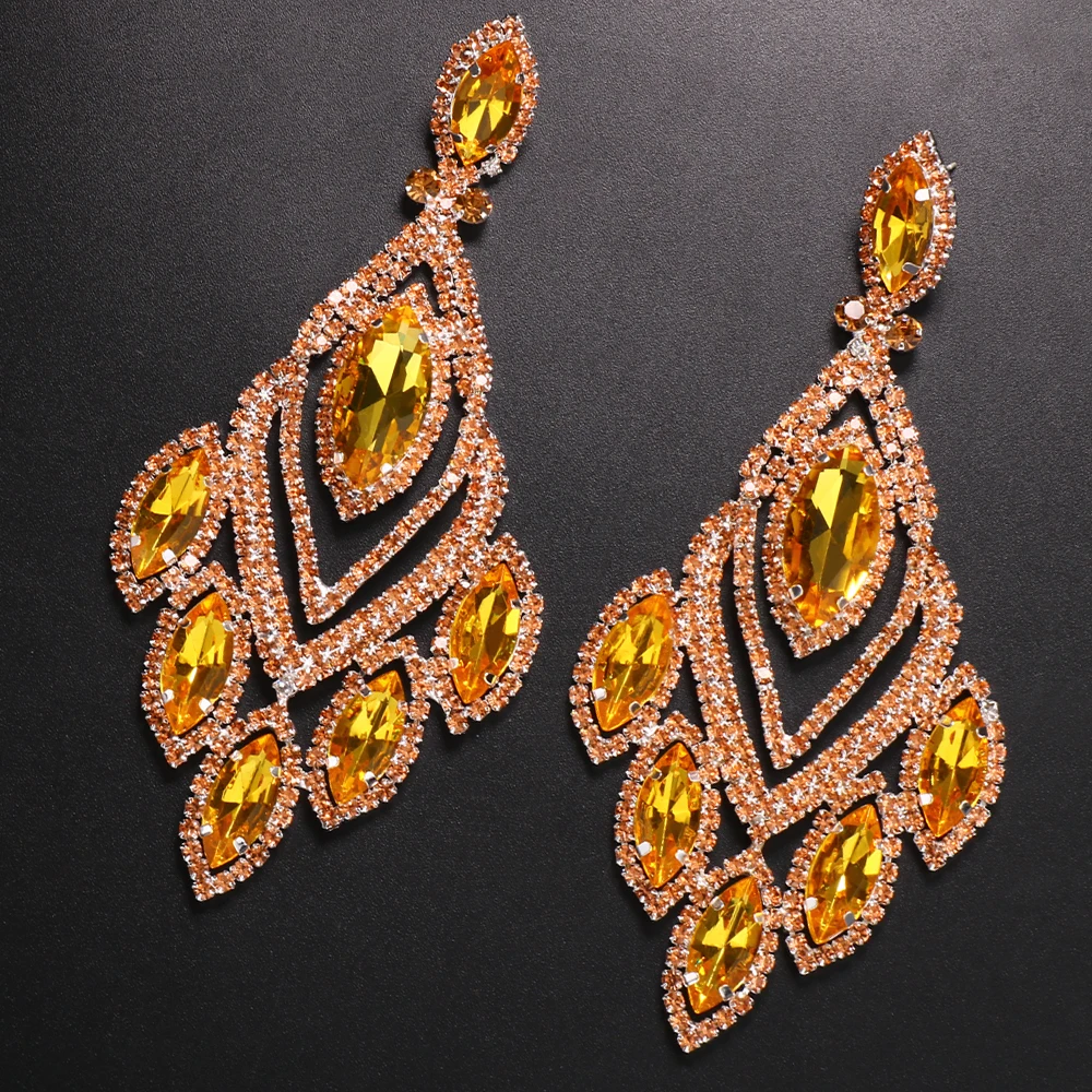 الغريبة البرتقال كبيرة استرخى أقراط للنساء ، قلادة ، مبالغ فيها ، حجر الراين ، الكريستال ، قطرة ، بيان اكسسوارات #5