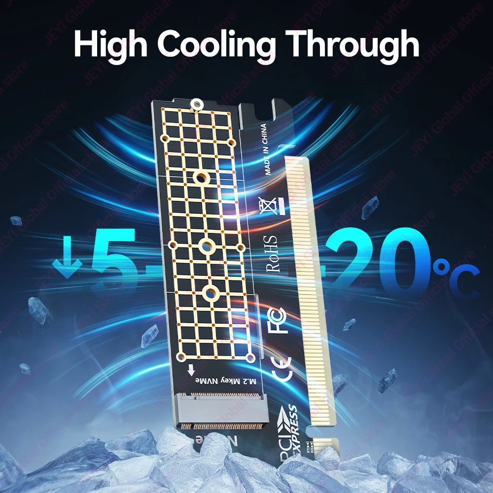 JEYI M.2 NVME to PCIE X16 Adapter, 2280/60/42/30 NVMe SSD to PCIe 4.0 3.0 GEN4 64Gbps Expansion Card for Desktop Motherboard PC
