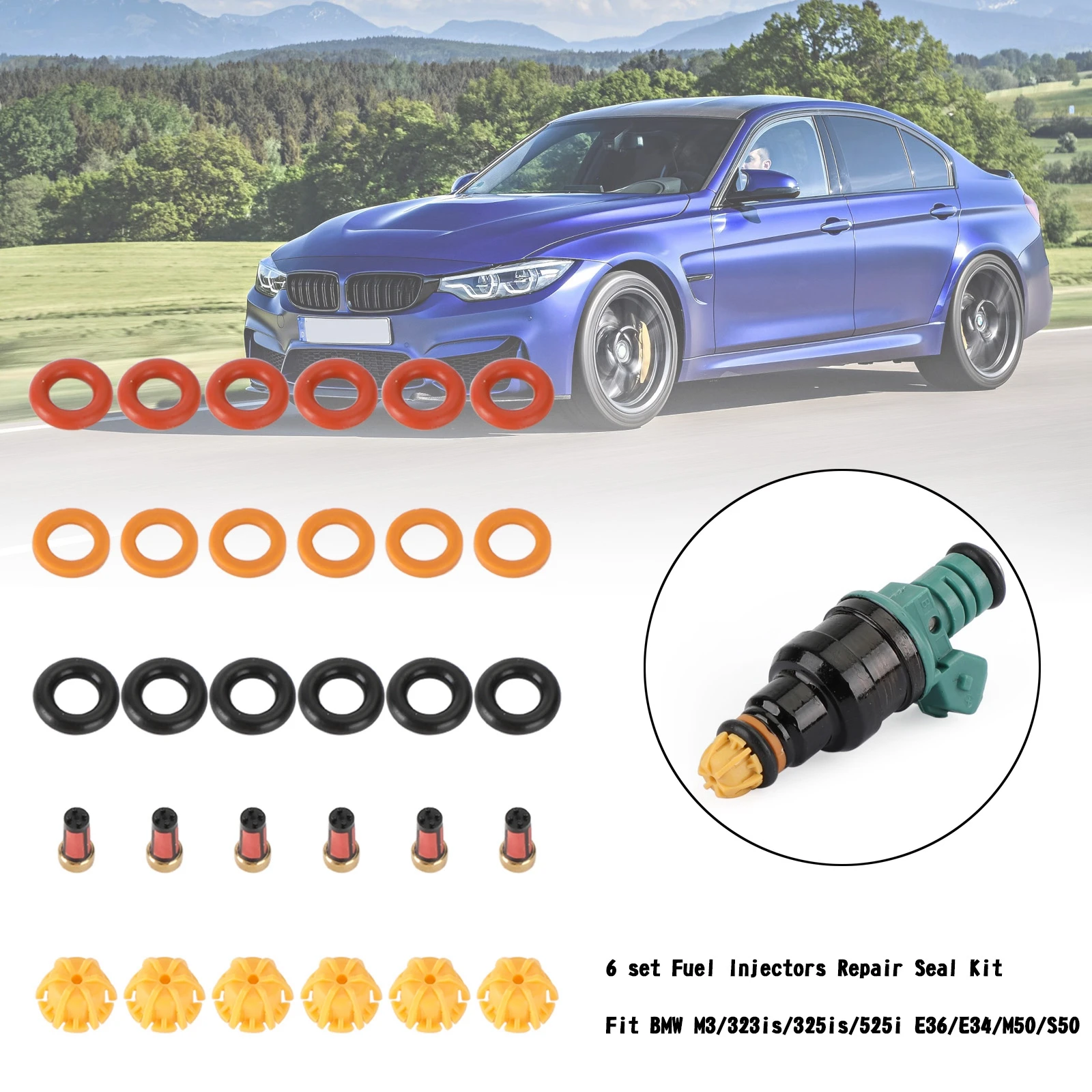 

Artudatech 6 set Fuel Injectors Repair Seal Kit Fit BMW M3/323is/325is/525i E36/E34/M50/S50