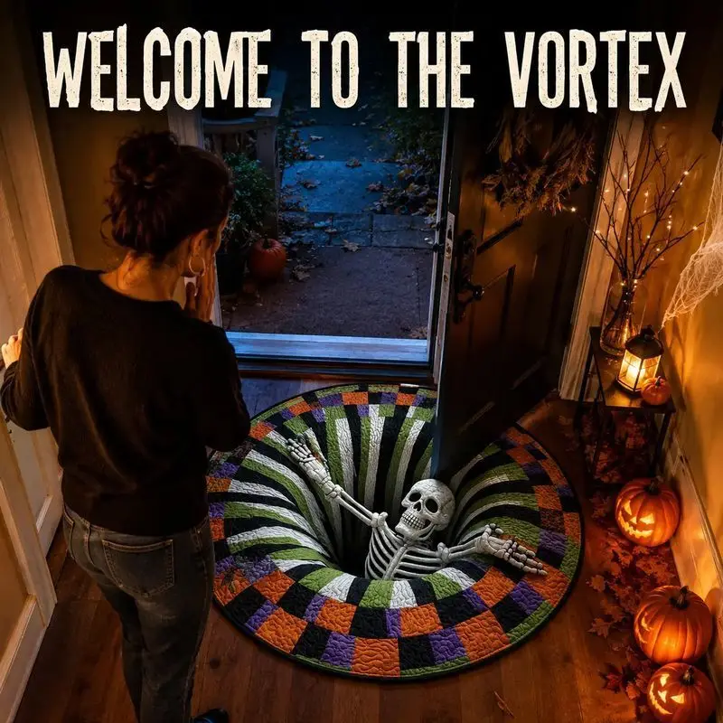 VIKAMA Halloween Round Rug Welcome To The Vortex Skeleton 3D Illusion Non Slip Area Rug Entryway Spooky Decor Festive Soft Funny