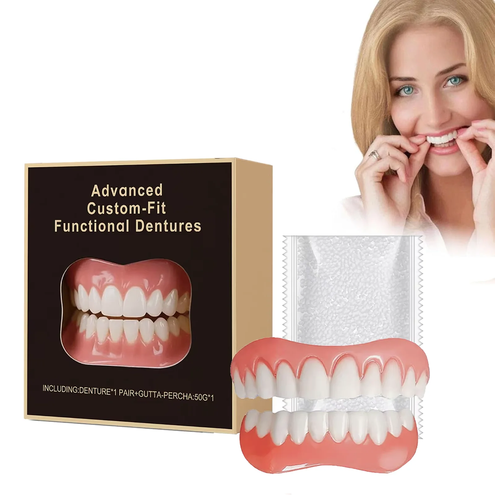 False Teeth Silicone Kit Orthodontic Fake Tooth Soft Comfortable Dentures Oral Hygiene Care Upper Lower Veneers Denture Set